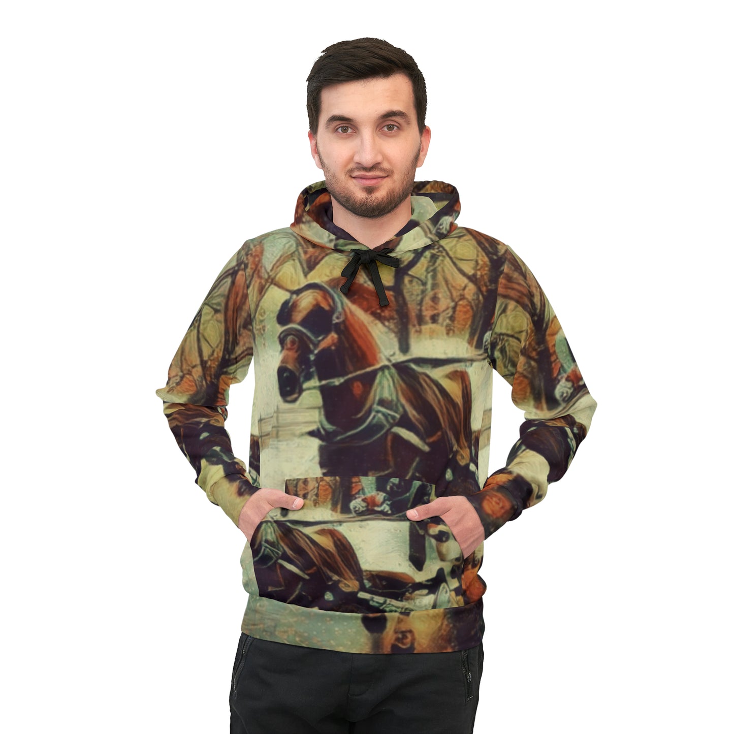 Hooded Sweatshirt with "NYC Central Park Horse and Carriage" image.  Full Color.