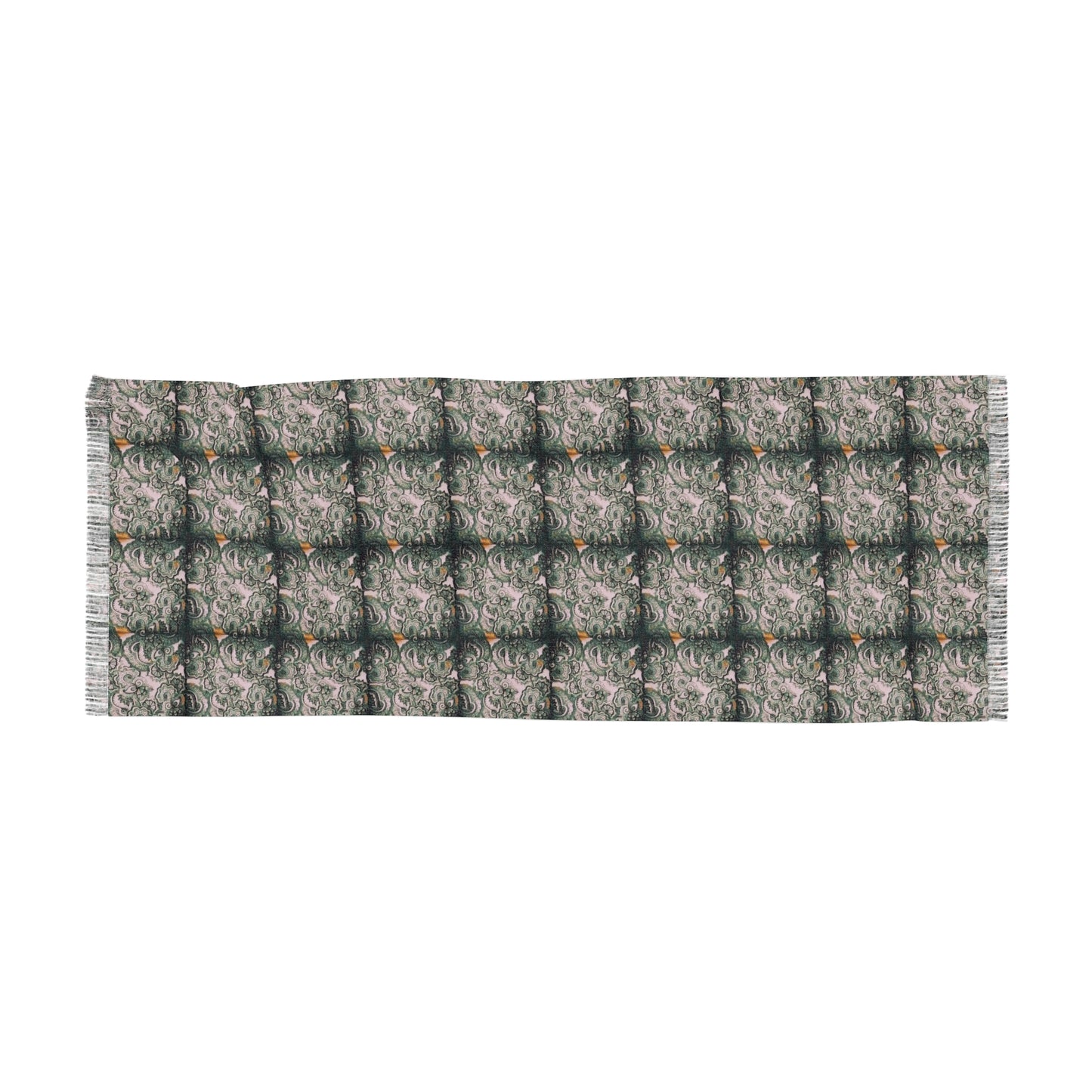 Scarf with 08 2023 green on white Paisley  Box Pattern