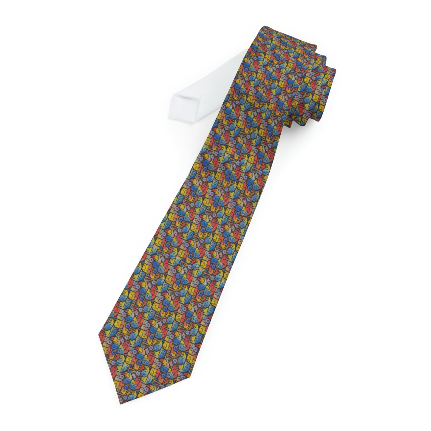 Necktie with a beautiful Pale Blue, Orange, and Yellow Original Pattern