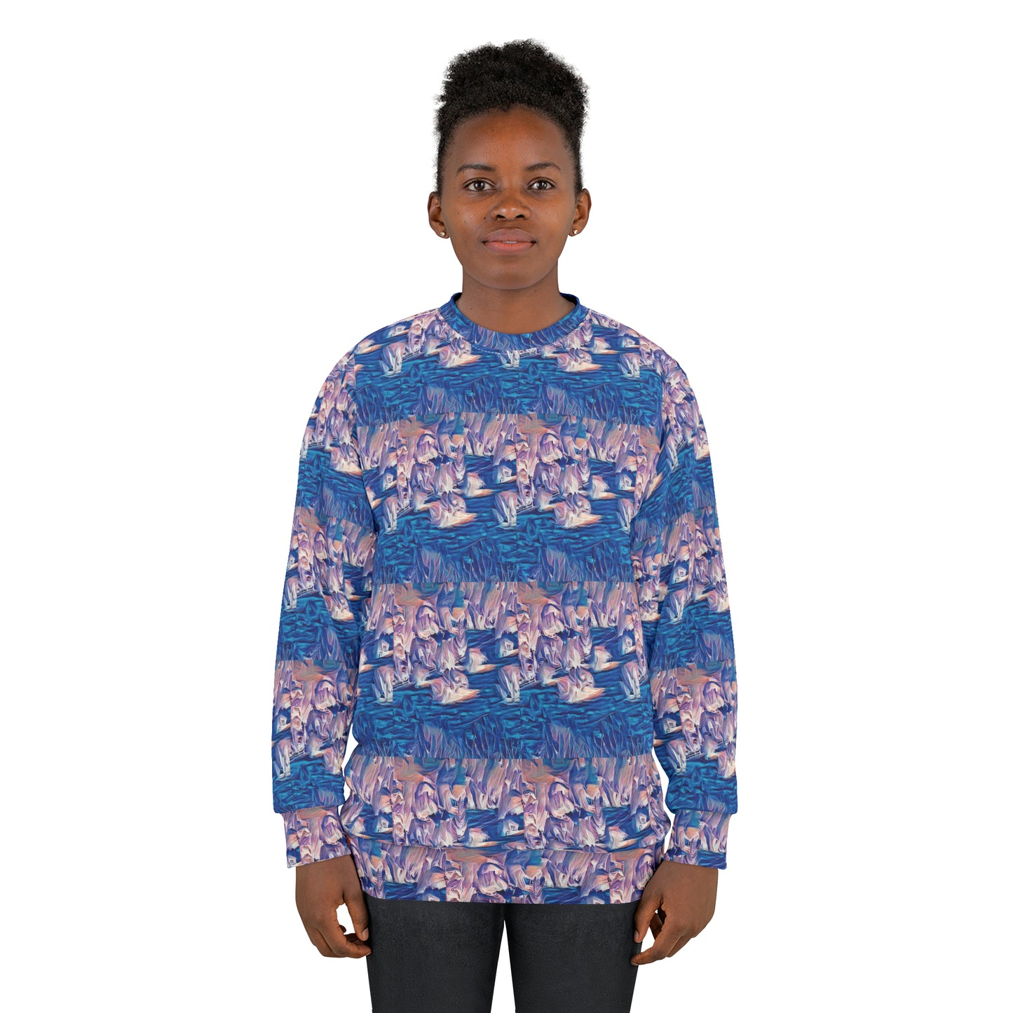 Sweatshirt with ZEFAT - BLUE VALLEY - BLUE PATTERN ON A SWEATSHIRT