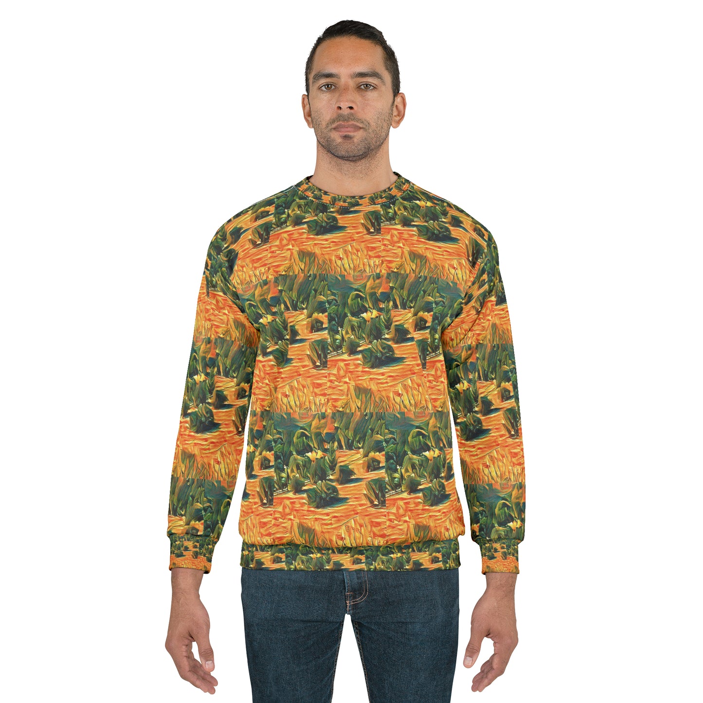 Sweatshirt with ZEFAT - BLUE VALLEY - ORANGE PATTERN