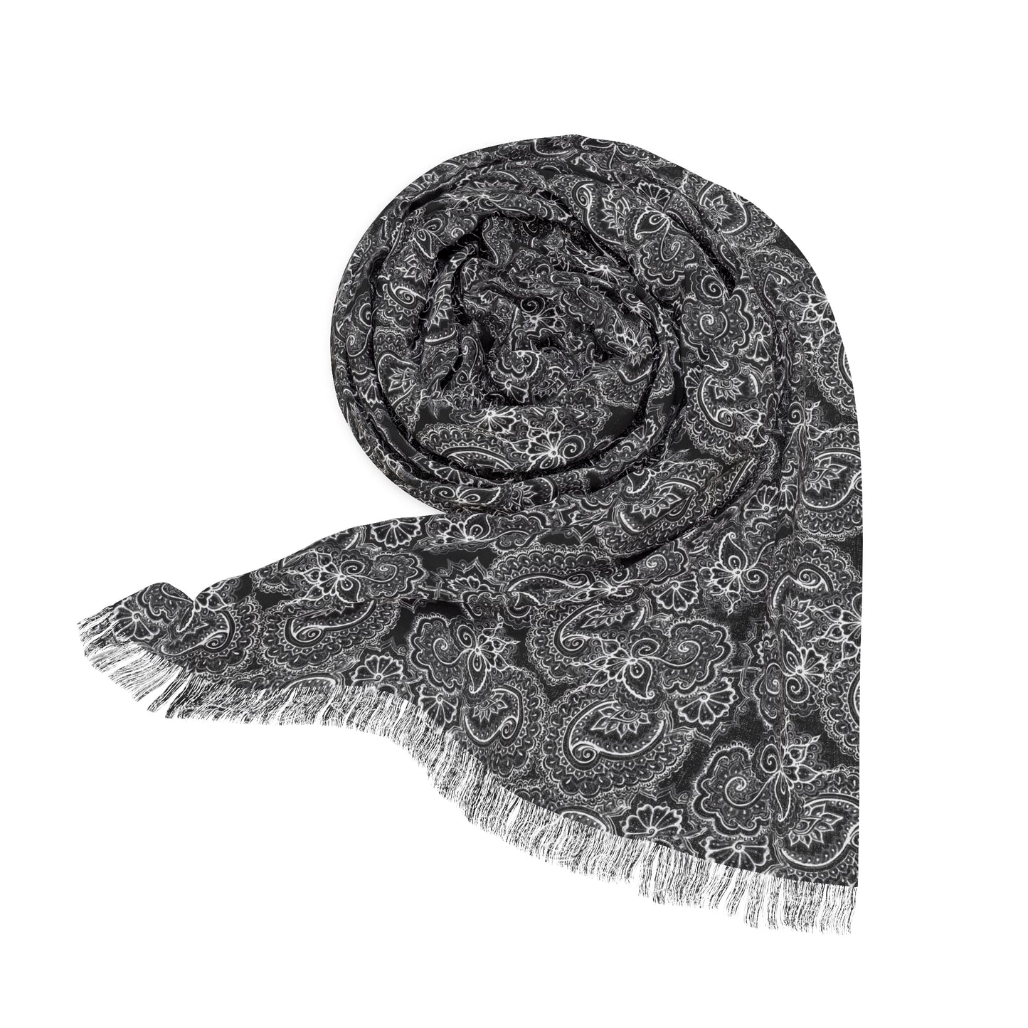 Scarf with 08 2023 112 White on Black Paisley Pattern