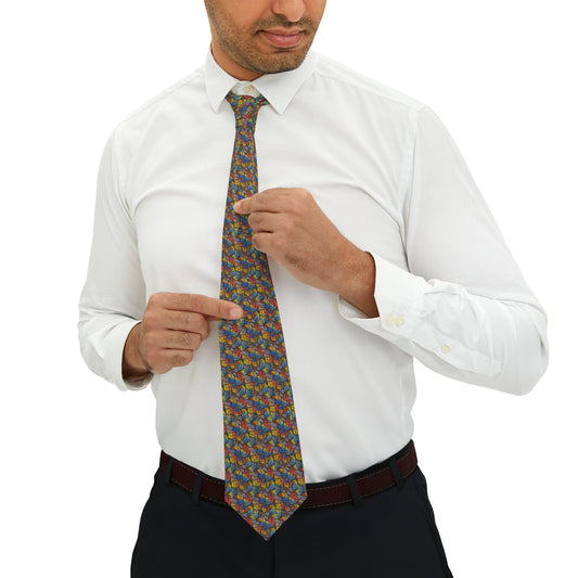 Necktie with a beautiful Pale Blue, Orange, and Yellow Original Pattern