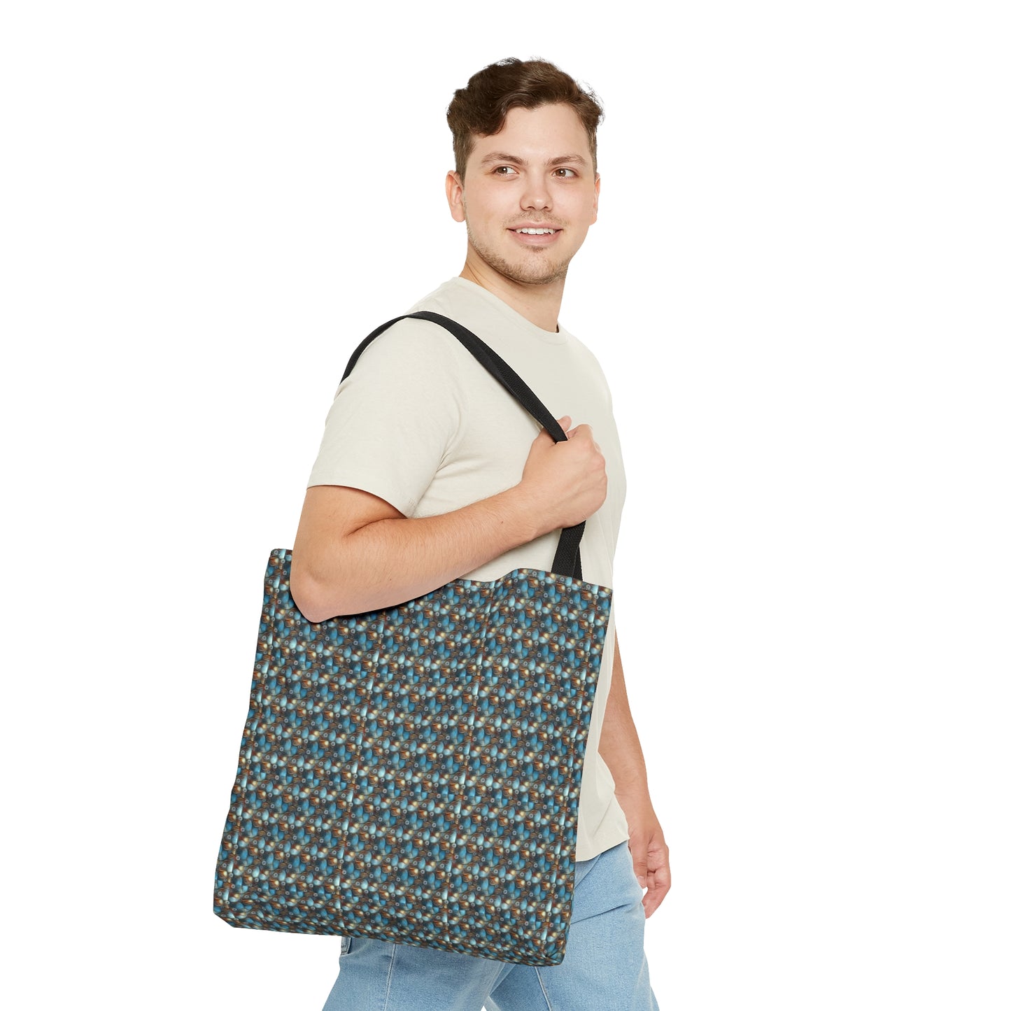 Tote Bag. Pale Blue and Red Abstract Pattern.  Pattern 7