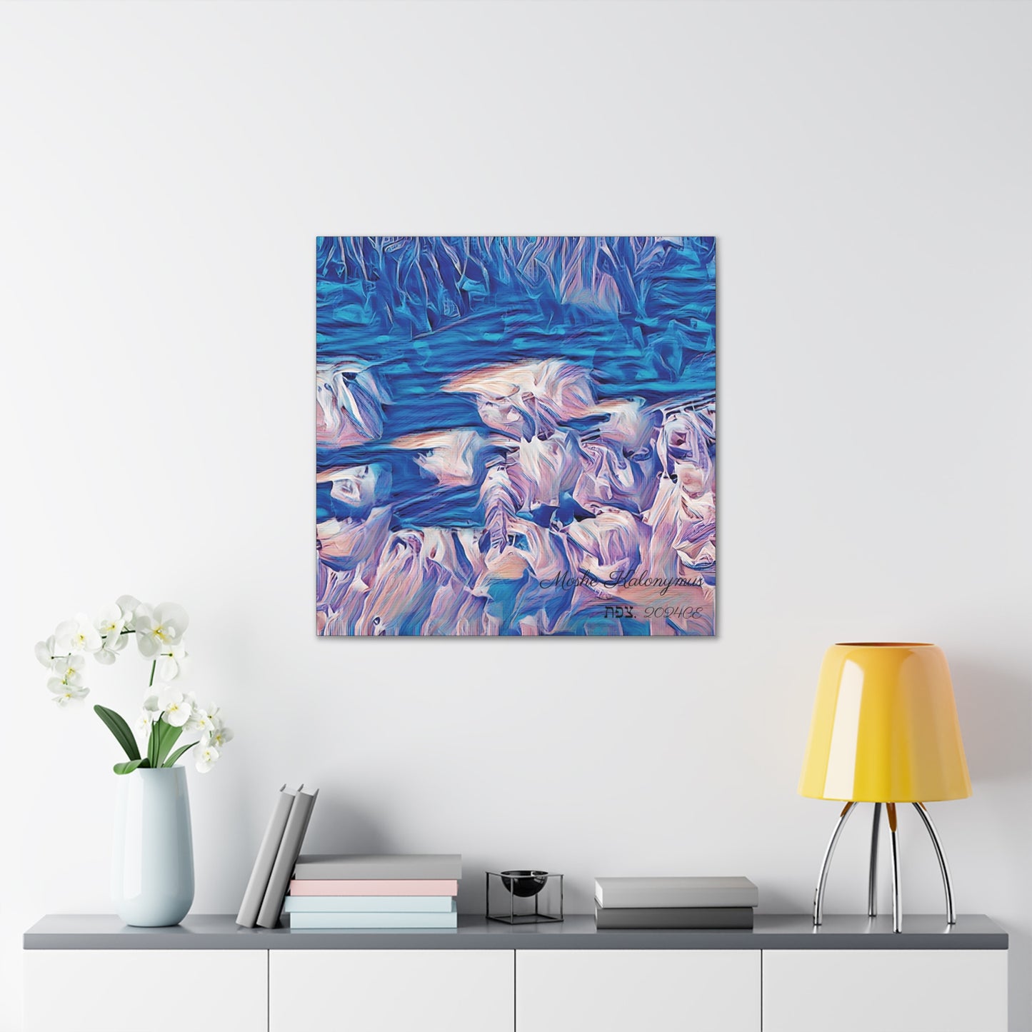 Canvas Gallery Wrap with "Blue Valley" awash in blue and white (silver) Pattern limited chromatic spectrum.