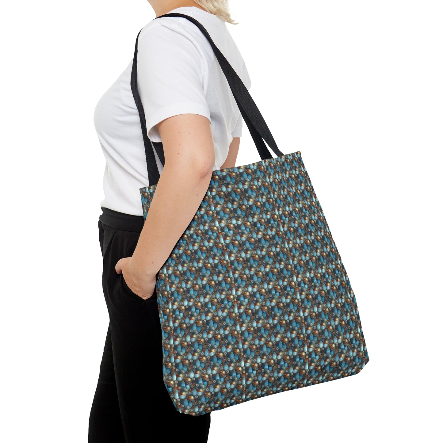 Tote Bag. Pale Blue and Red Abstract Pattern.  Pattern 7