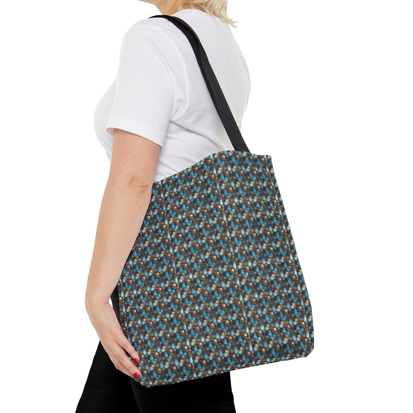 Copy of Tote Bag. Pale Blue and Red Abstract Pattern.  Pattern 7