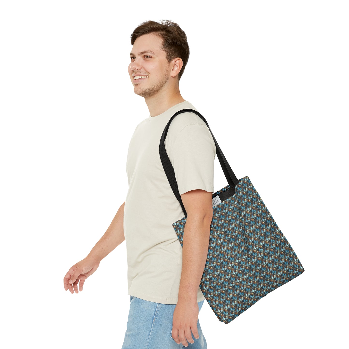 Tote Bag. Pale Blue and Red Abstract Pattern.  Pattern 7