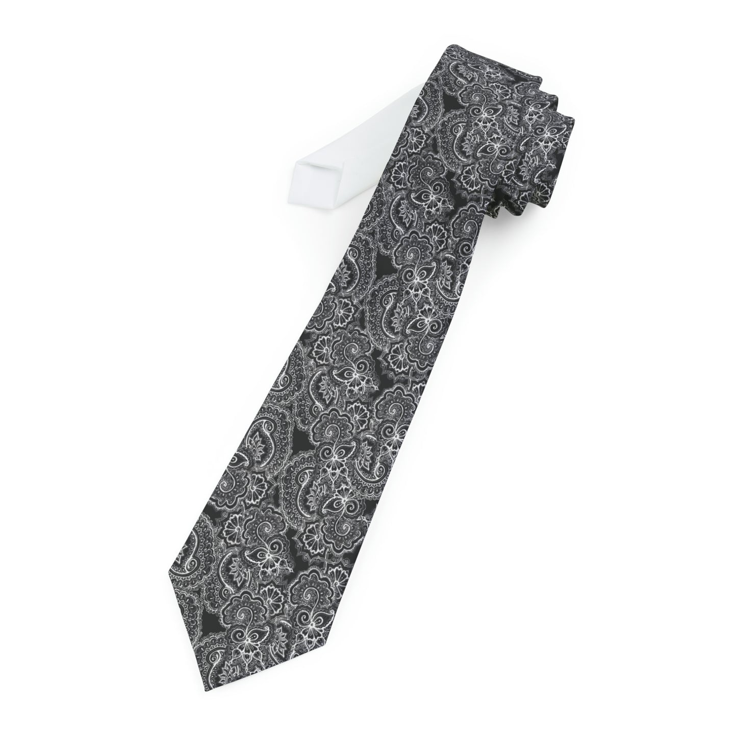 Necktie with 08 2023 White on Black Pattern