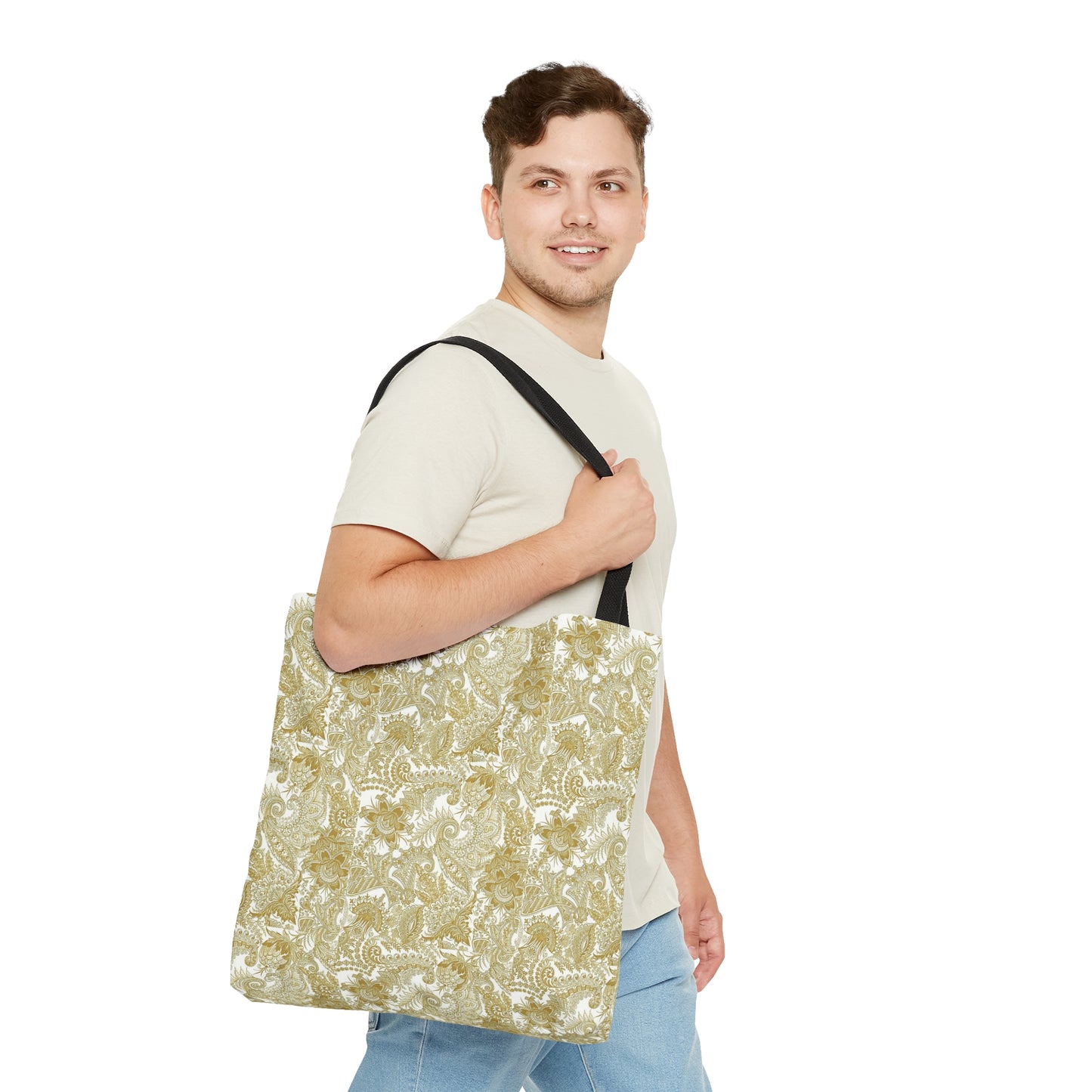 Tote Bag. Gold on White Paisley.  Pattern 9