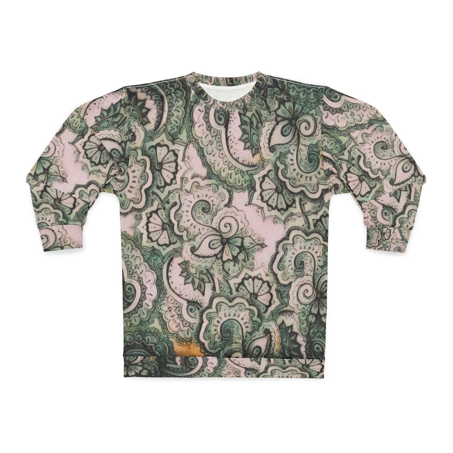 Sweatshirt with Green on off White Paisley Pattern