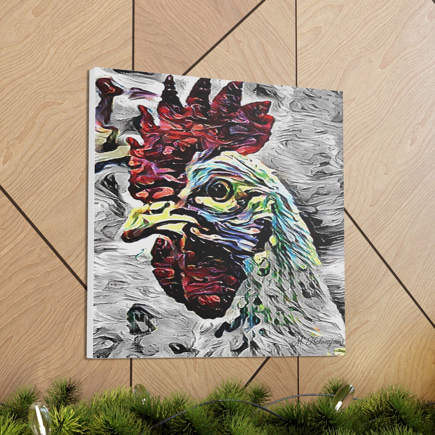 Canvas Gallery Wrap with "Resplendent Chicken'' Monochromatic Plus