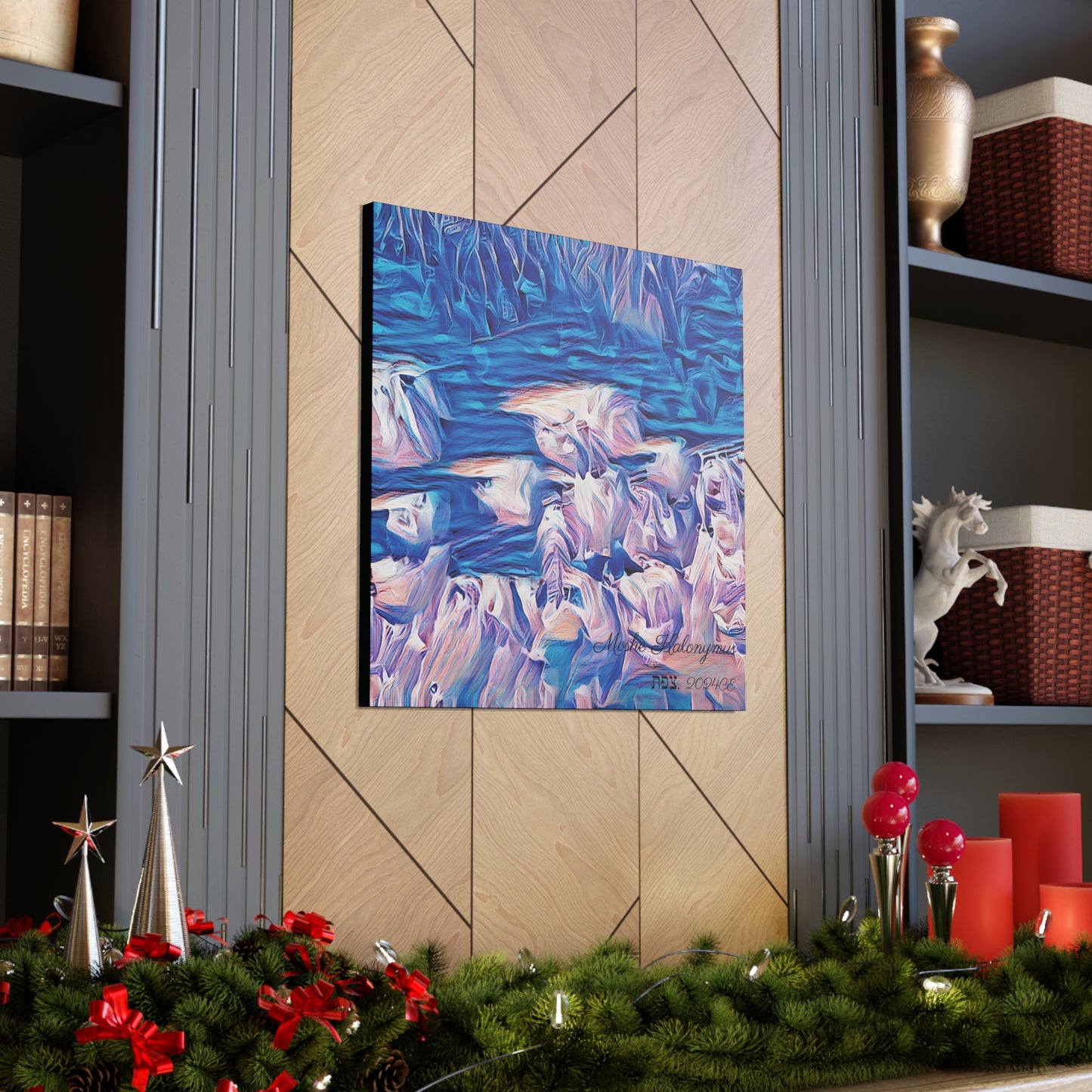 Canvas Gallery Wrap with "Blue Valley" awash in blue and white (silver) Pattern limited chromatic spectrum.