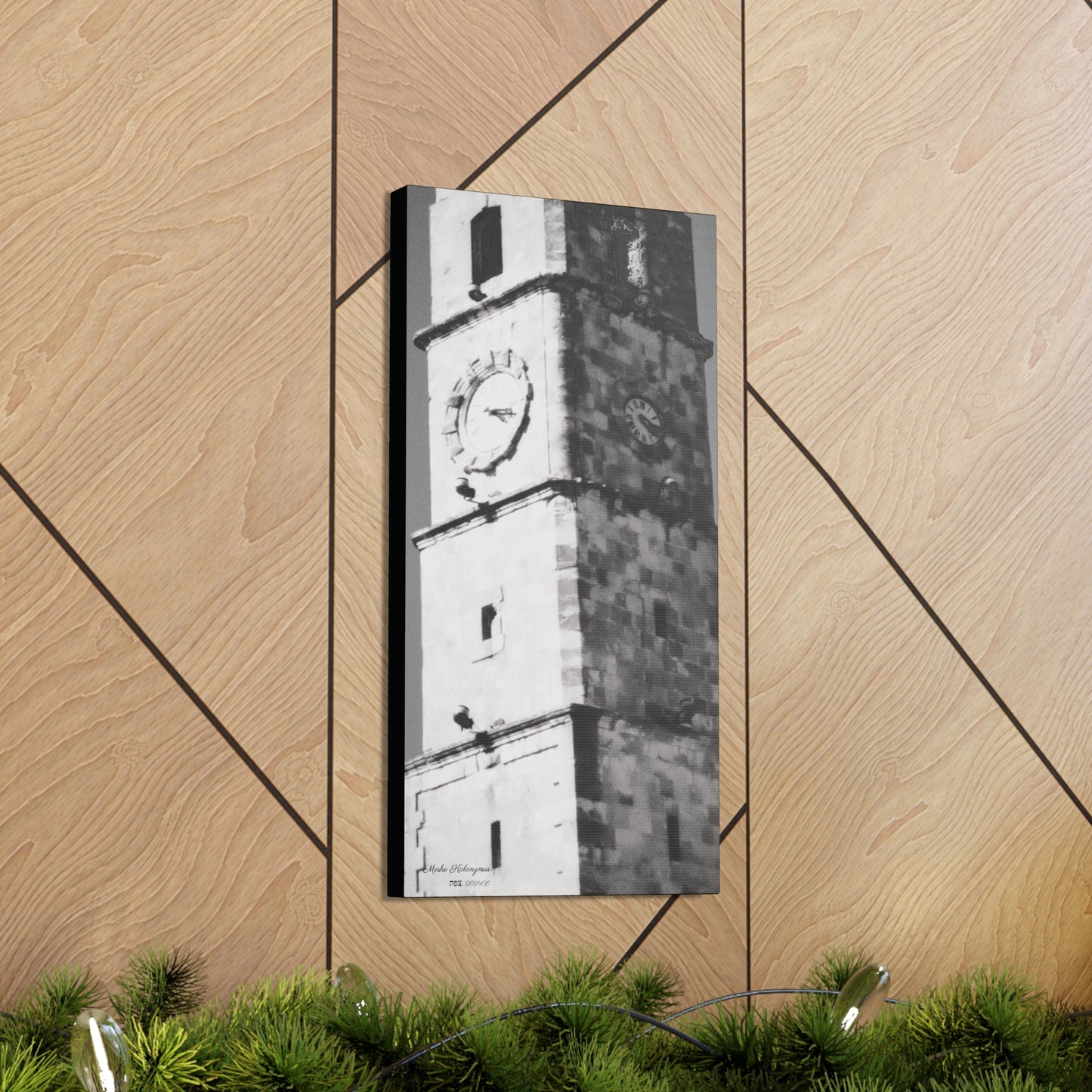 Canvas Gallery Wrap with "Sarayah  Clocktower" in Zefat - Israel - Black and white monochrome