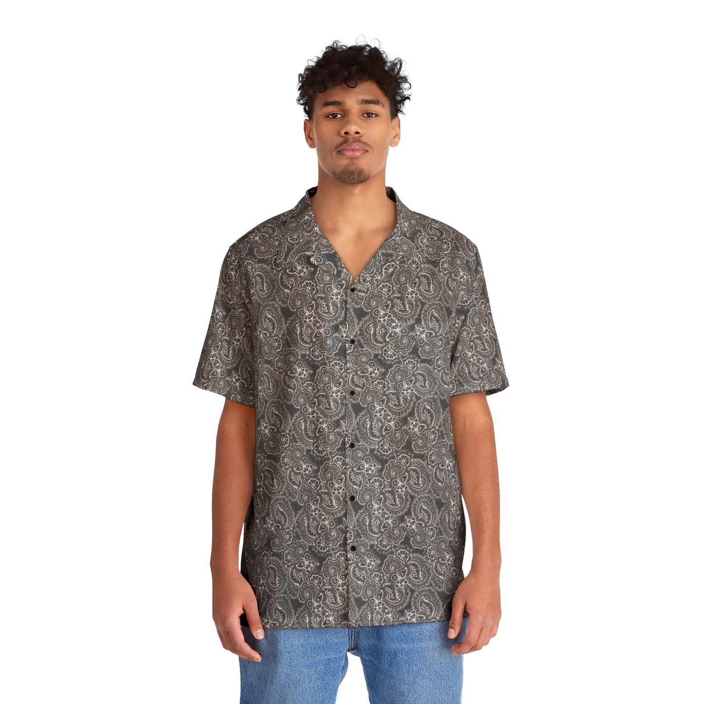 Shirt with 08 2023 White on Black Paisley Pattern