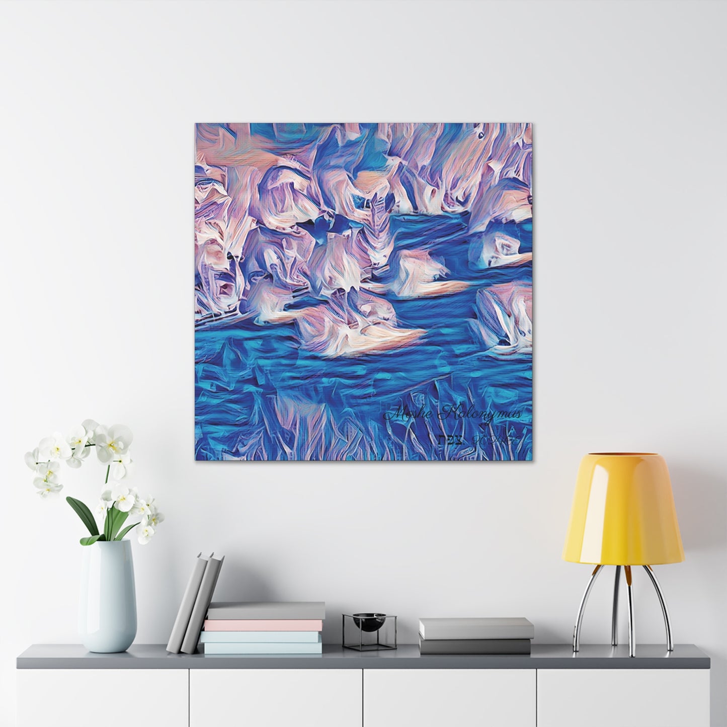 Canvas Gallery Wrap with "Blue Valley" awash in blue and white (silver) Pattern limited chromatic spectrum.