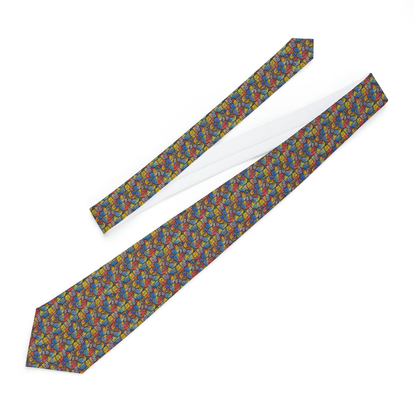 Necktie with a beautiful Pale Blue, Orange, and Yellow Original Pattern