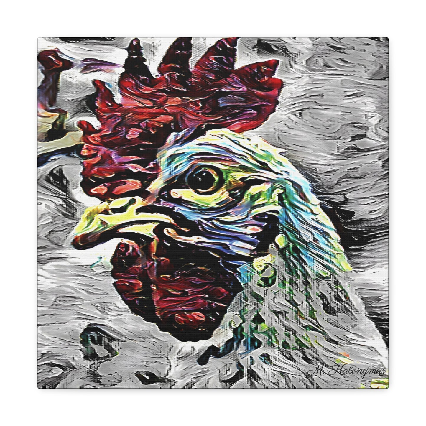 Canvas Gallery Wrap with "Resplendent Chicken'' Monochromatic Plus