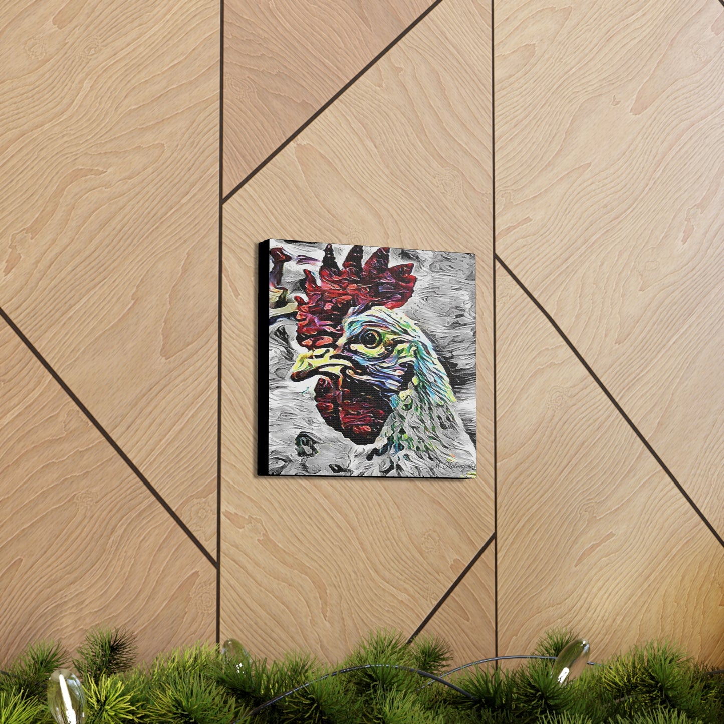 Canvas Gallery Wrap with "Resplendent Chicken'' Monochromatic Plus