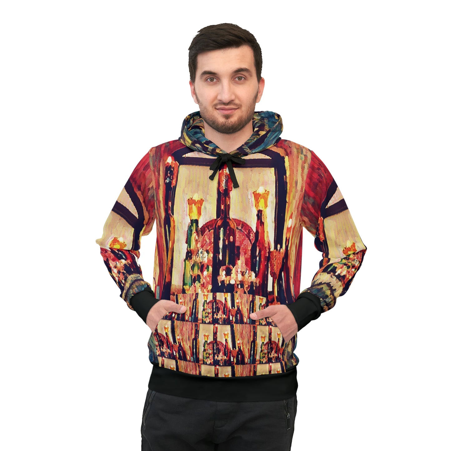 Hooded Sweatshirt with "Zefat Candles in the Window" all over print image