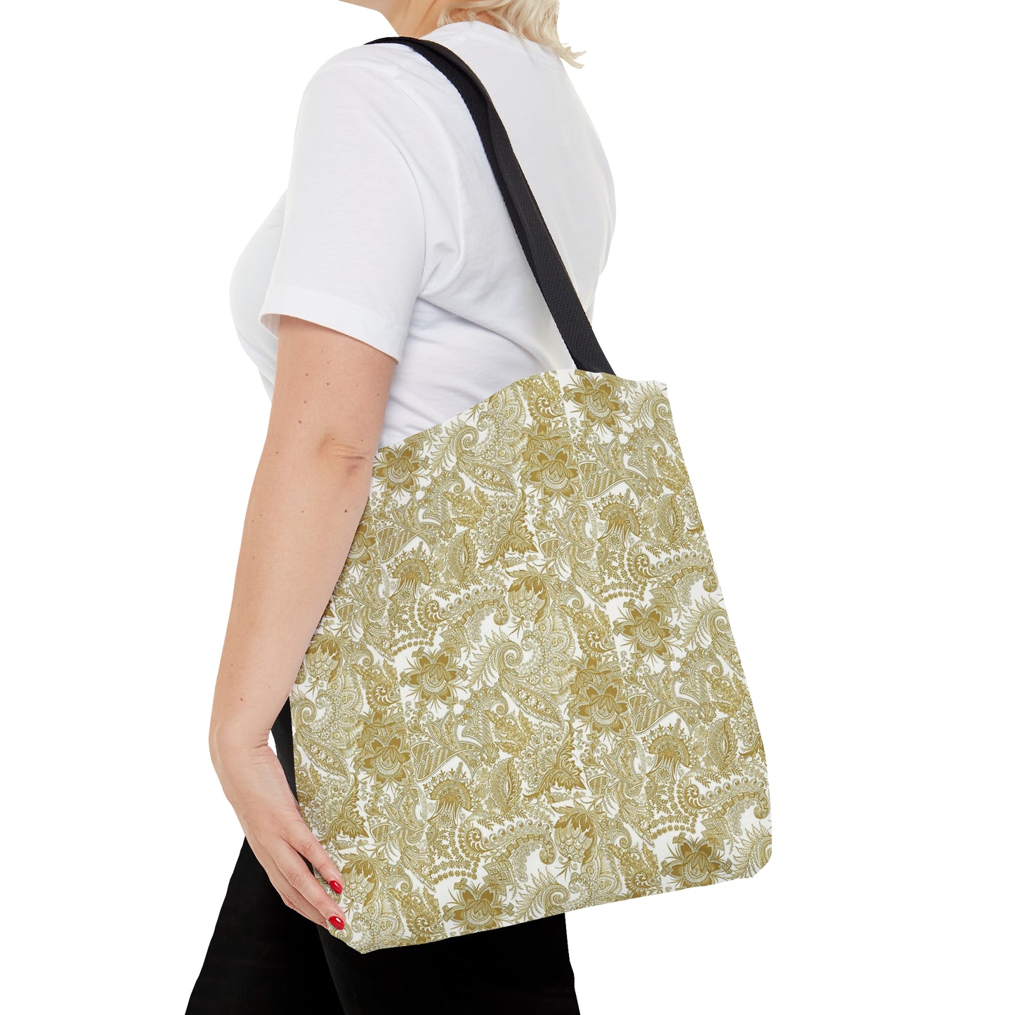 Tote Bag. Gold on White Paisley.  Pattern 9