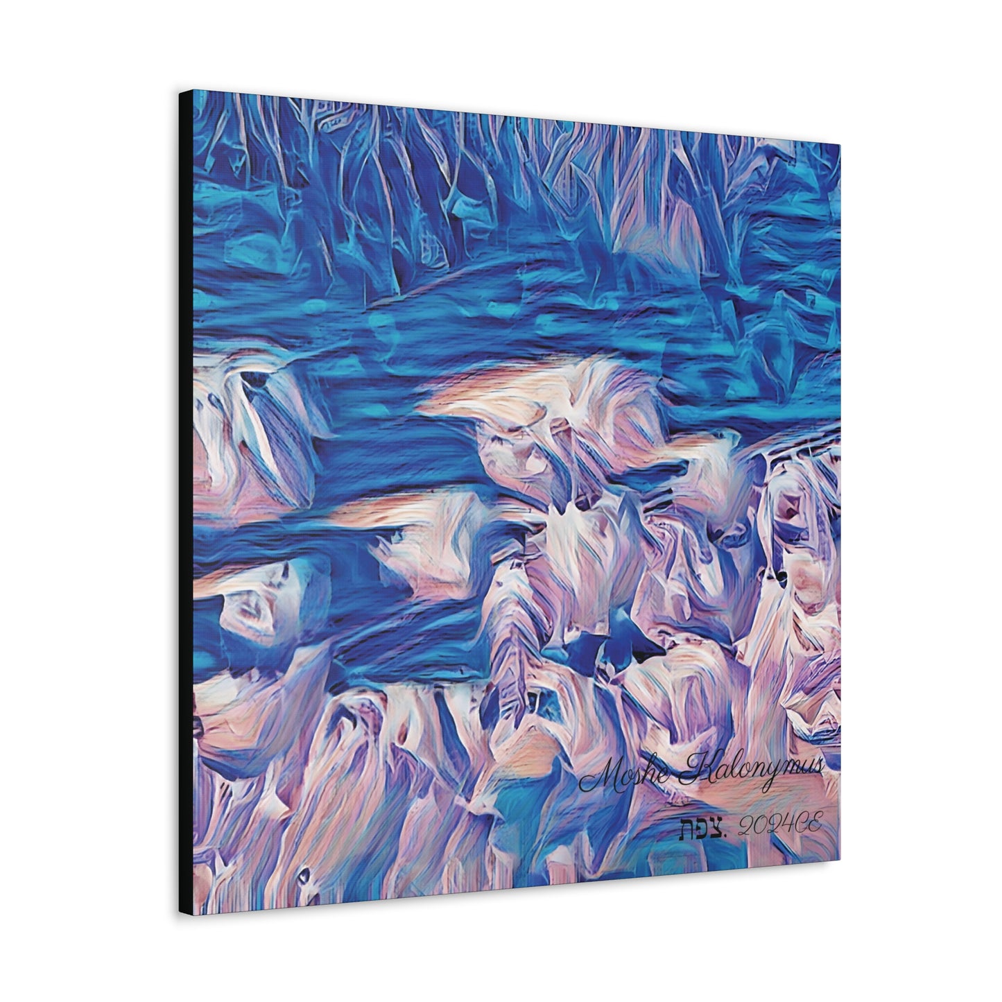 Canvas Gallery Wrap with "Blue Valley" awash in blue and white (silver) Pattern limited chromatic spectrum.