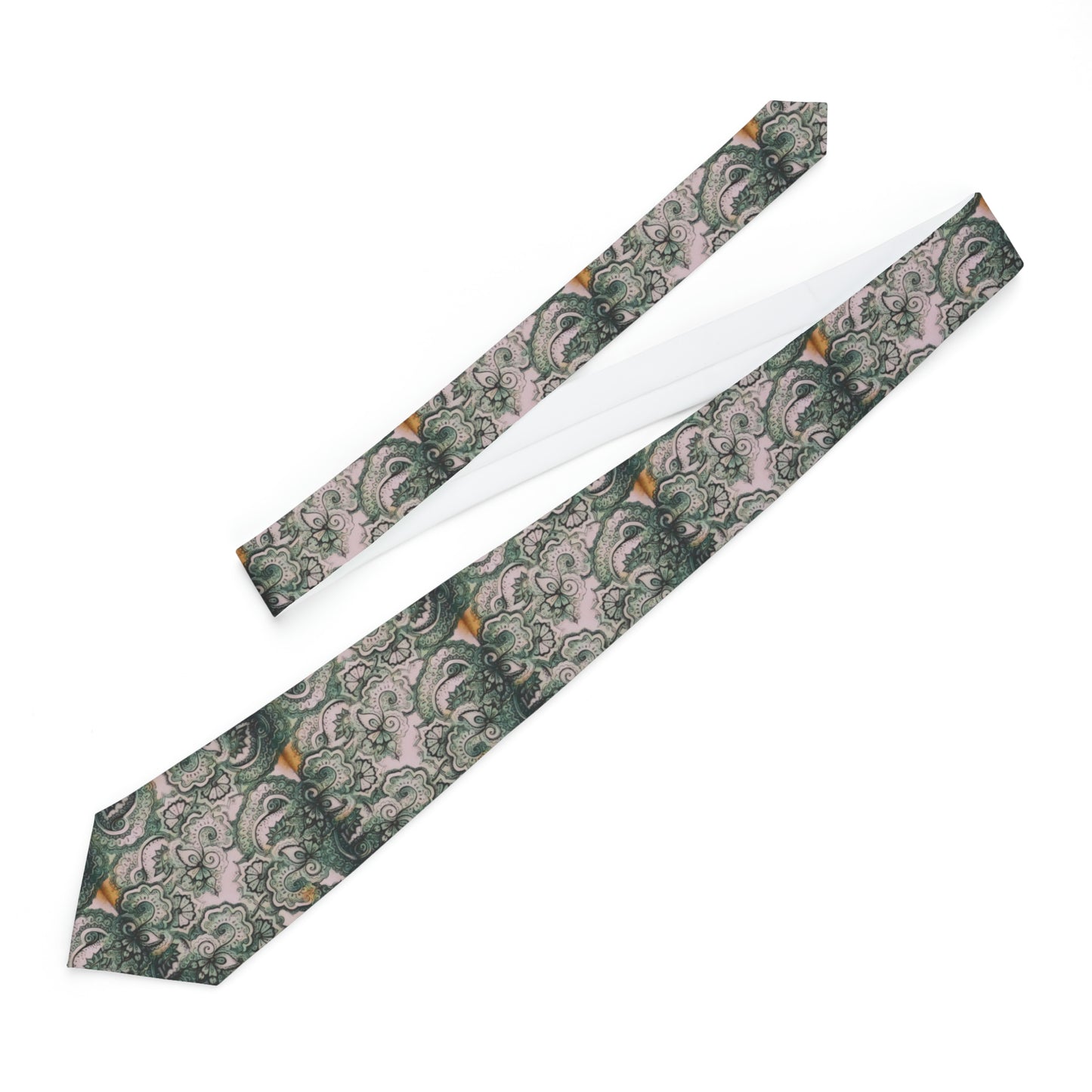 Necktie 08 2023 Green on White Paisley Pattern