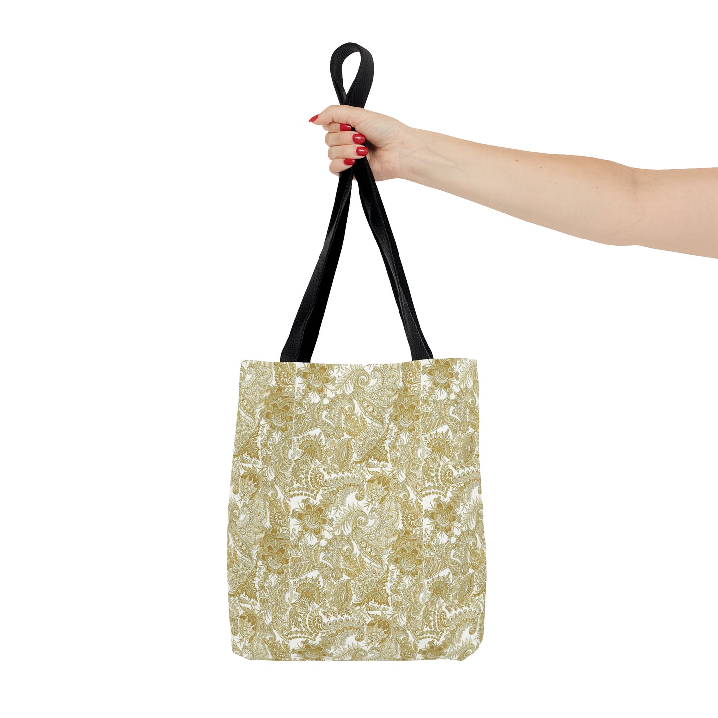 Tote Bag. Gold on White Paisley.  Pattern 9