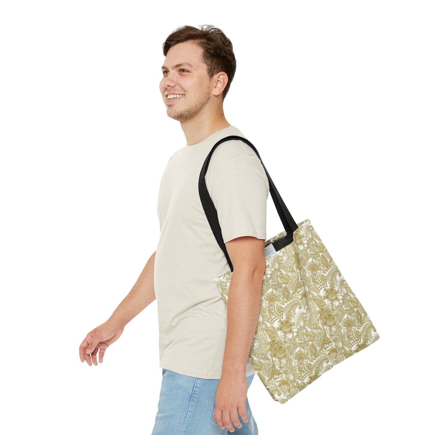 Tote Bag. Gold on White Paisley.  Pattern 9